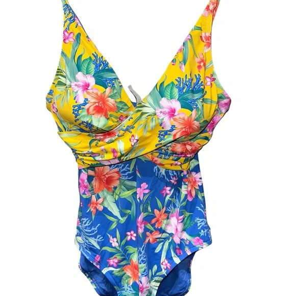 NWT Tommy BAHAMA Pearl Underwire Twist-Front One-Piece Swimsuit Palace Blue 16 - Picture 2 of 8